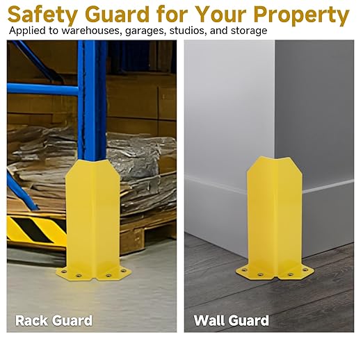 lesolar Pallet Rack Post Protectors, 12" Height Carbon Steel Pallet Rack Guard, 1/5" Thickness Pallet Rack Frame Guard, Safety Yellow Pallet Edge Protectors with Hardware (2 Packs)