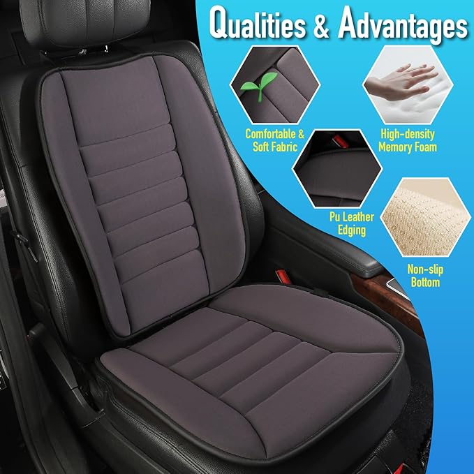 Car Seat Cushion with Back Support Pillow, Comfy Lumbar Support & Seat Cushion, Memory Foam Driving Pillow for Back-Sciatica Pain Relief, Auto Pad Suitable for Car, Truck, SUV - Dark Grey