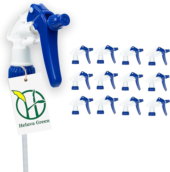 Spray Bottle Nozzle Replacement, Bottle Tops Only - Sprayer Nozzle Triggers for Heavy Duty, Commercial, Home Cleaning Solutions - Fits 8,16,24,32 oz Plastic & Glass Bottles, Blue 13 pack