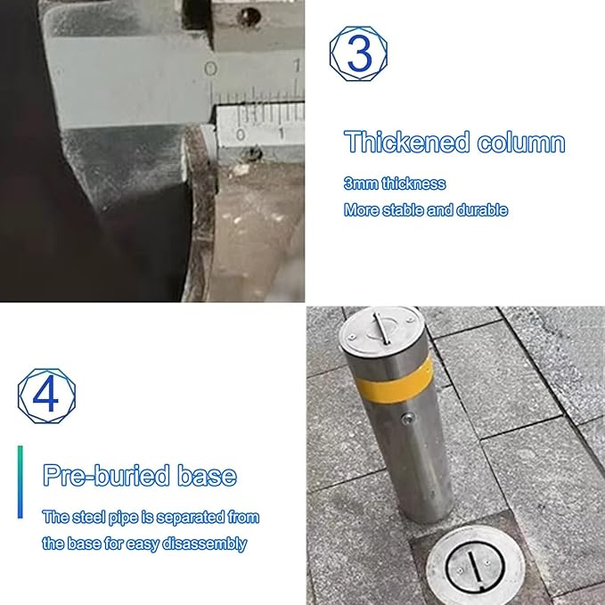 Steel Safety Bollard Post, Driveway Parking Interceptor Bollard, Crash Column Safety Warning Column, Parking Stopper for Garage, for Parking Barrier, Road Safety(Silver (1PCS))