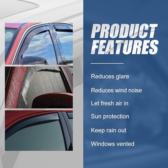 Auto Dynasty 4Pcs Carbon Fiber Pattern Window Visors Compatible with 1992-2000 Chevy Tahoe GMC Yukon 4-Dr Suburban C/K Series Crew Cab, Tape-On Front & Rear Window Deflectors Rain Guards, Glossy Black