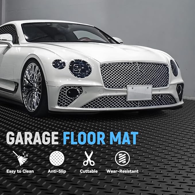 4x6 FT Garage Floor Mat,2.8mm Thickened PVC Flooring Roll for Under Car,24 SQFT Diamond Plate Black Garage Mats for Truck,Trailer,SUVs,Van,Golf Cart,Motorcycle（Included Tapes）