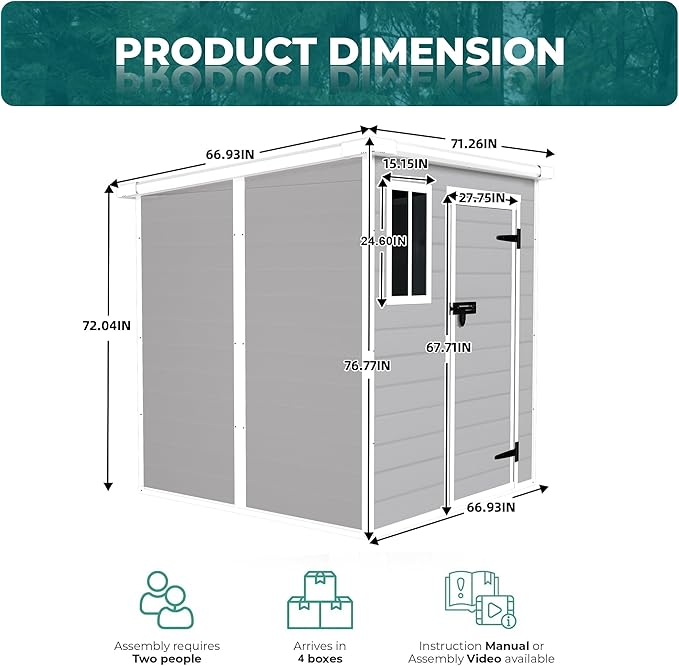 MyVoice 6x6 FT Outdoor Resin Storage Shed with HD Window, Rustproof Waterproof Garden Tool Shed, 12mm Thickened PP Panels, Large Capacity Outdoor Utility House for Backyard Patio (with Floor)