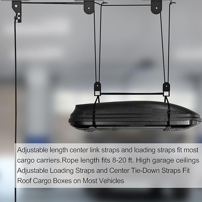 2025 Upgrade Cargo Box Garage Pulley System, Garage Ceiling Hoist Heavy-Duty Holds up to 150 lbs Capacity, Fit 10-14 Foot Ceilings, Black
