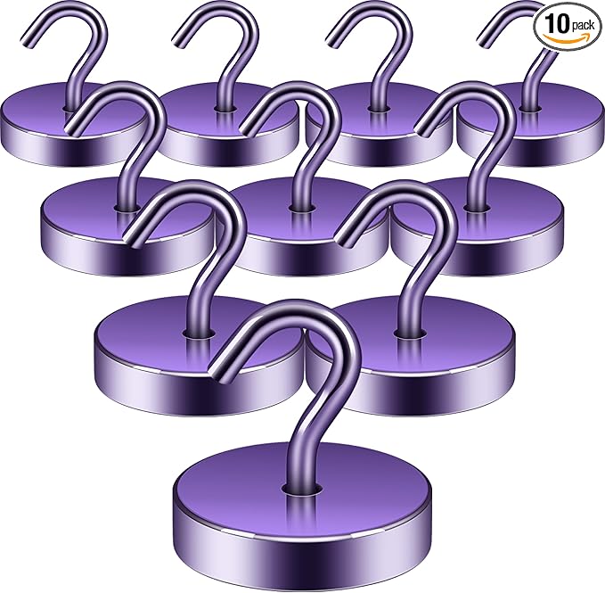Neosmuk Magnetic Hooks, Cruise Ship Essentials, 100lb+ Heavy Duty Magnetic Hooks for Cruise Cabins, Refrigerator, Grill, Hanging, and Travel | Extra Strong Must-Haves Magnet Hook,Purple