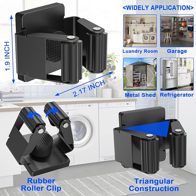 Strong Magnetic Mop Broom Holder, 2 Pack Heavy Duty Magnetic Mop Hanger for Refrigerators, Magnet Wall Mount Broom Holder Tool Storage for Laundry Room Garage Kitchen Workshops Metal Shed