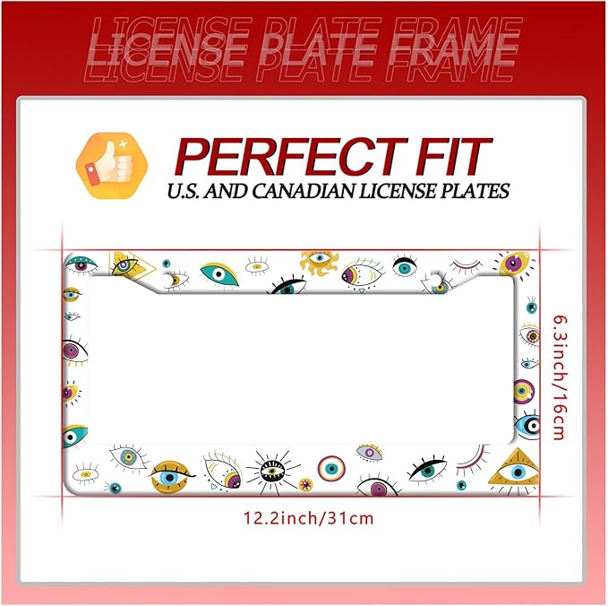 Evil Eye License Plate Frame Colorful License Plate Frames Stainless Steel Accessories Cars Decor with 2 Holes and Screws Fits Standard US CA Vehicles Size 12.2 x 6 Inches