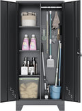 Metal Storage Cabinet,61" Tall Storage Cabinet,Utility Cabinet for Brooms and Mops,Laundry Room Cabinets,Tool Lockable Organization,Black