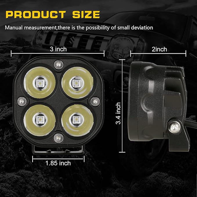 BIGLION.X LED Cubes, 3 Inch Pair 80W LED Driving Pods Spot Beam Off Road Fog Lights Waterproof IP68