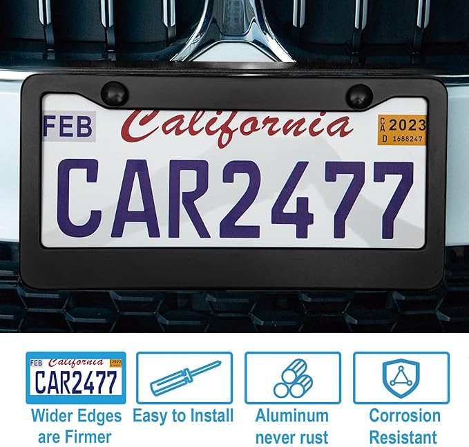 2PCS Matte Black License Plate Frames, 2 Holes Solid Aluminum License Plate Holder, Universal Car License Plate Frame for Man, Licence Plate Frame Black and Screws, by Lengnoyp