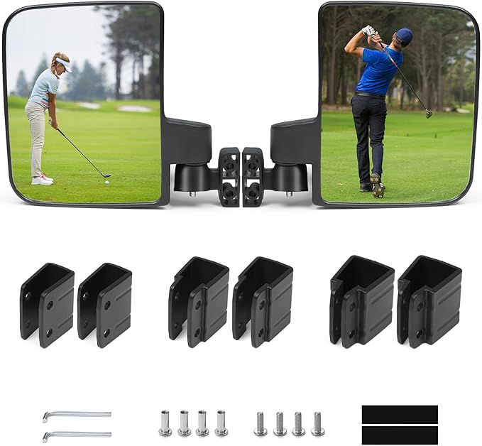 Golf Cart Side Mirrors No Drilling, Universal Folding Rear View Mirror for 0.75"-1.25" Square Rail, Fits EZGO Club Car Yamaha, 180 Degree Rotation Large HD Glass Rearview Shatterproof Surface