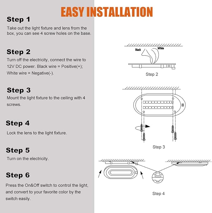 Facon Dual-Tone 12Volts Bright RV LED Interior Light with Switch, 3000K/4000K Smart Lighting Upgrade for RVs, Campers, Boats, cETL Certified