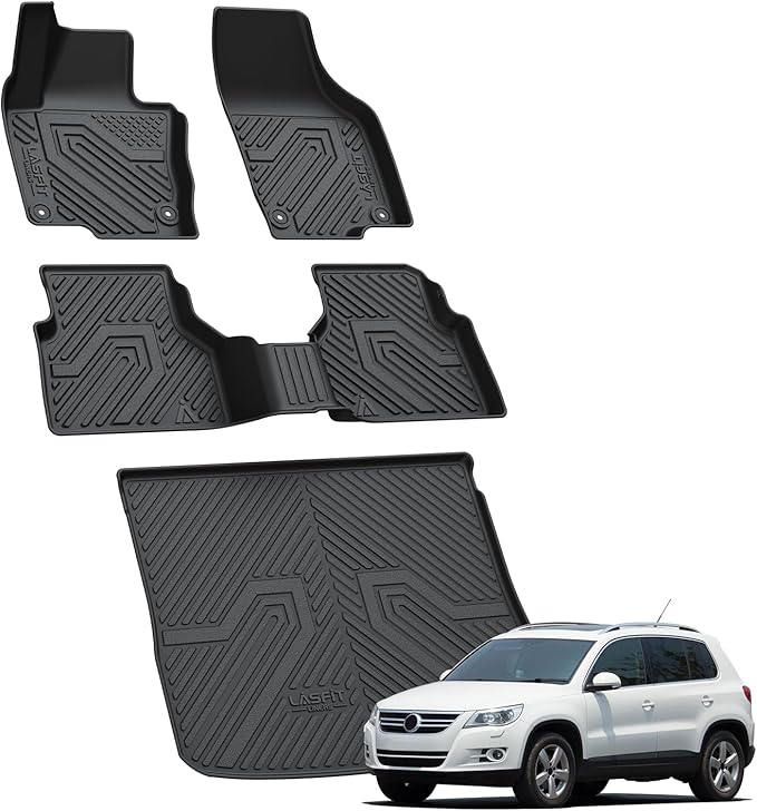 LASFIT Floor Mats & Cargo Mats for Volkswagen Tiguan 2017 2016 2015 2014 2013 2012 2011 2010 2009/Volkswagen Tiguan Limited 2018, All Weather TPE Custom Fit Floor Liner for VW Tiguan Car Mats, Black
