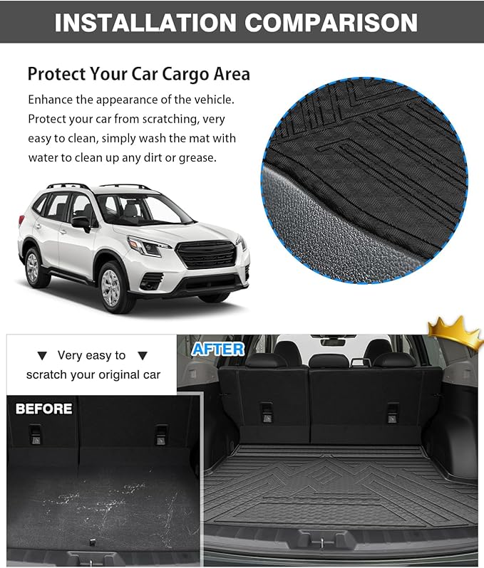 Powerty Floor Mats & Cargo Liner for 2019-2024 Subaru Forester Accessories Cargo Mats TPE All Weather Floor Liners Heavy-Duty Trunk Liners Trunk Mat 3PCS