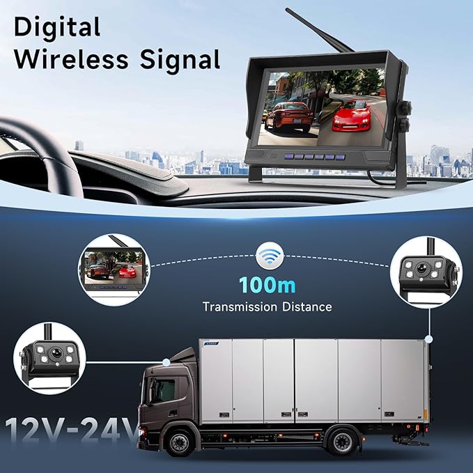 Hodozzy Wireless Backup Camera Digital System Kit, 9 Inch Dual Split Screen Monitor with Blind Spot Warning, IP 68 Waterproof 2 Backup Camera, Recording,Night Vision,Loop Record Trucks/RV/SUV