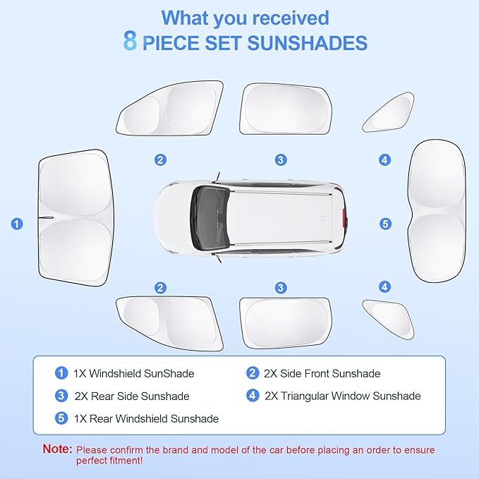 8pcs Car Window Shades for Kia Sorento 2016-2020 Accessories,Windshield Side Rear Full Sunshade,Sun Visor UV Blocking, Privacy Protection and Blackout for Camping Outdoor