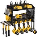 Veitorld Power Tool Organizer Wall Mount with Charging Station, 4 Drill Holder Heavy Duty Cordless Tool Storage Rack, Metal Garage Organizers and Storage, Christmas Birthday Gifts for Men Dad Him