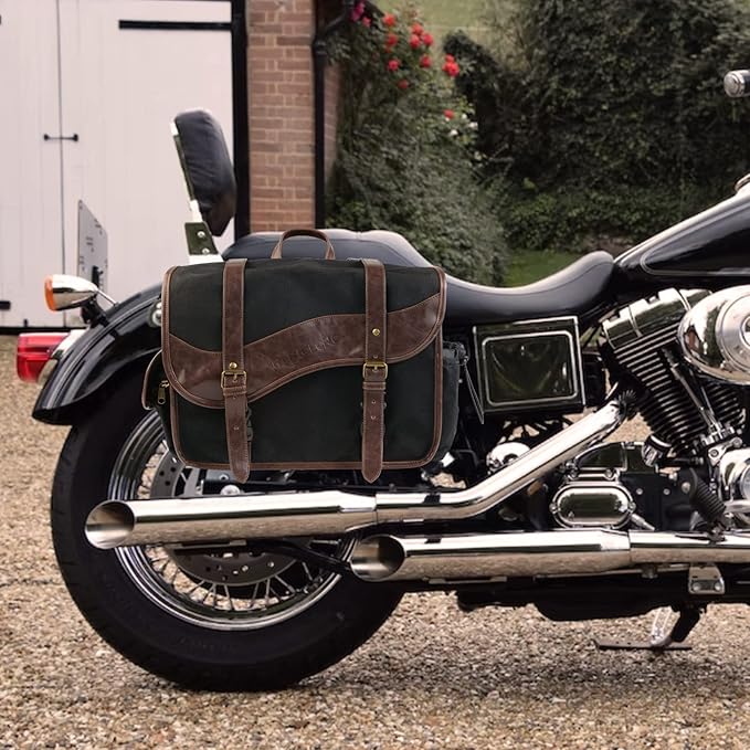 NICECNC Motorcycle Saddle Bags, Vintage Oil Waxed Canvas Saddlebags Motorcycle Panniers Side Throw Over Saddle Bags Compatible with Harley Honda Suzuki Yamaha Adventure Street Glide Brown