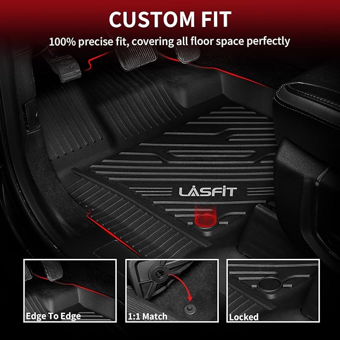 LASFIT Front Floor Mats for Ford F-150 2015-2025 | F150 Lightning 2022-2025 SuperCrew & Super Cab Carpet Floor All Weather Car Liners TPE Truck Mats-First Row Only, 2pcs Black