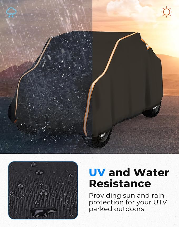 KEMIMOTO UTV Cover 2 Seater Heavy Duty Medium Size Compatible with Polaris RZR General, Can-Am Maverick, Talon, Teryx, Zforce, Viking, YXZ SXS Cover 2-3 Seater with Reflective Strip Sturdy in Wind