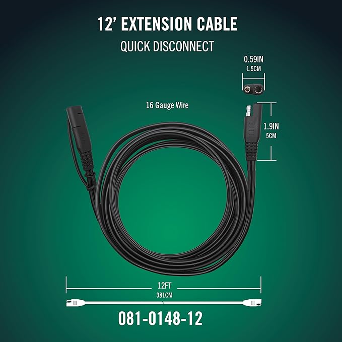 Battery Tender 12 Foot Extension SAE Cable 4 Pack - Designed for Use with Battery Tender Chargers - Quick Connect Plugs for Easy Connection to Motorcycle, Cars, ATVs and More - 081-0148-12-BG4
