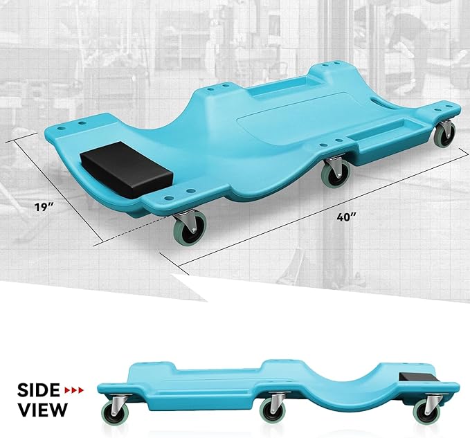 Auto Dynasty 40 Inches Mechanic Creeper, Automotive Garage Repair Low Profile Under Car Rolling Creeper with Padded Headrest, Plastic, Sky Blue