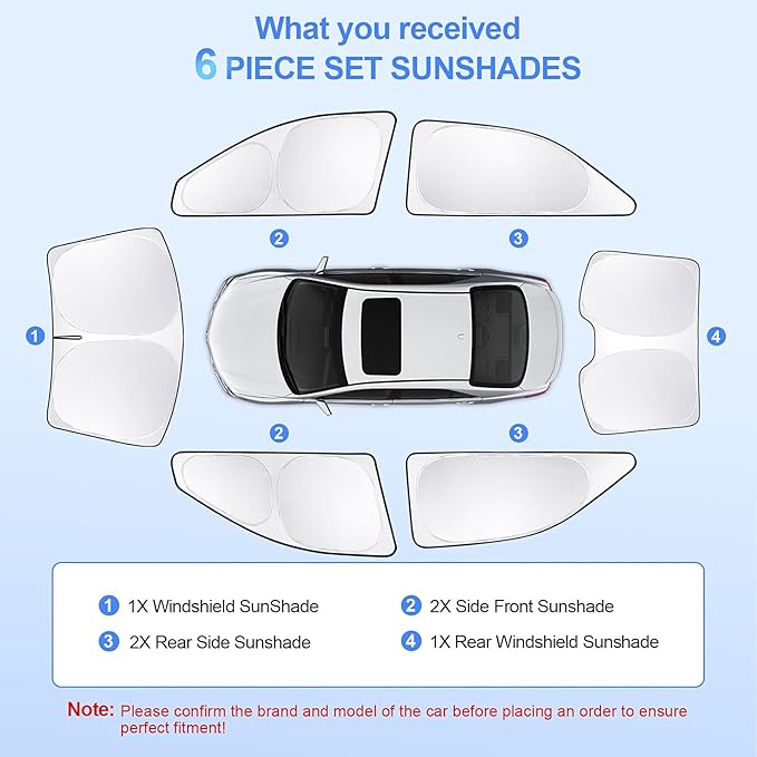 6pcs Car Window Shades for Toyota Camry 2007-2011 Accessories,Windshield Side Rear Full Sunshade,Sun Visor UV Blocking, Privacy Protection and Blackout for Camping Outdoor