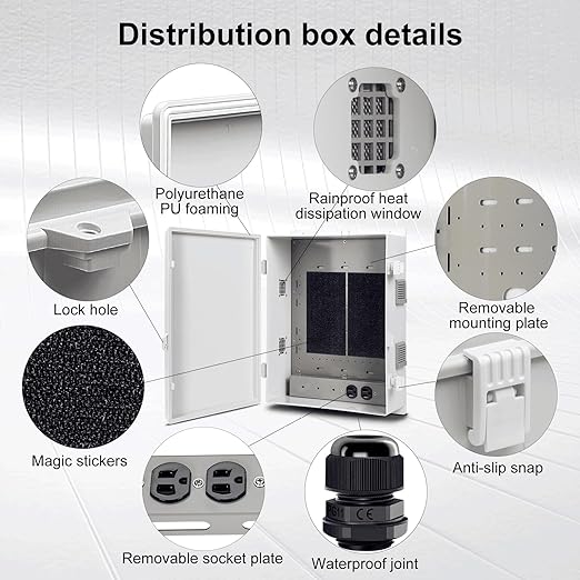 Outdoor Electrical Junction Box with High Power Outlet, ABS Water Resistant Enclosure with Internal Mounting Panel & Hinged Cover. (18.1" H* 12.6" L* 6.3" W & Outlet)