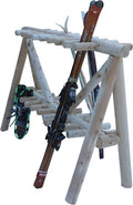 21-Place Freestanding Log Ski Rack Holder, Indoor & Outdoor Snowboard Racks, Standing Storage, Garage Racks for Snow Skis & Poles, Snowboard Rack Garage Storage Organizer - Natural + 15" Anchor Kit
