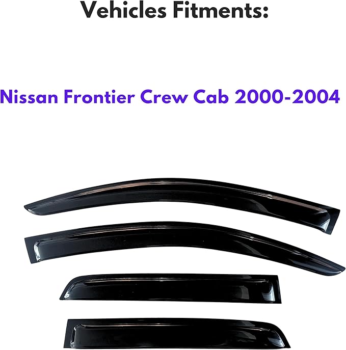 KPY Window Visor Compatible with Nissan Frontier Crew Cab 2000-2004, 4PC Rain Guard Side Window Vent Deflectors Tape-On Style, 2000 2001 2002 2003 2004