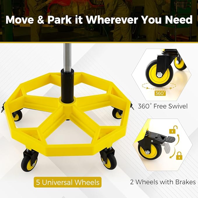 Mechanic Stool, 350 LBS Capacity Rolling Shop Stool with Lockable Wheels, 2 Magnetic Tool Trays & Padded Seat, 20"-25" Height Adjustable Workshop Chair Creeper Seat for Garage, Auto Repair