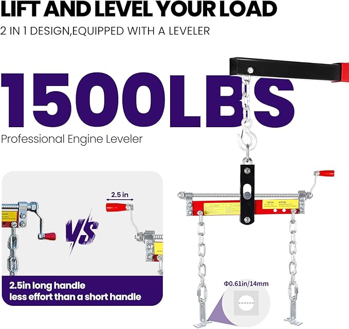 RQR Engine Hoist 2 Ton, Hydraulic Cherry Picker Engine Lift Crane with Leveler, Foldable Shop Crane with Adjustable Boom & 6 Caster Wheels, Heavy Duty Motor Hoist for Garage Engine Jack Lifting