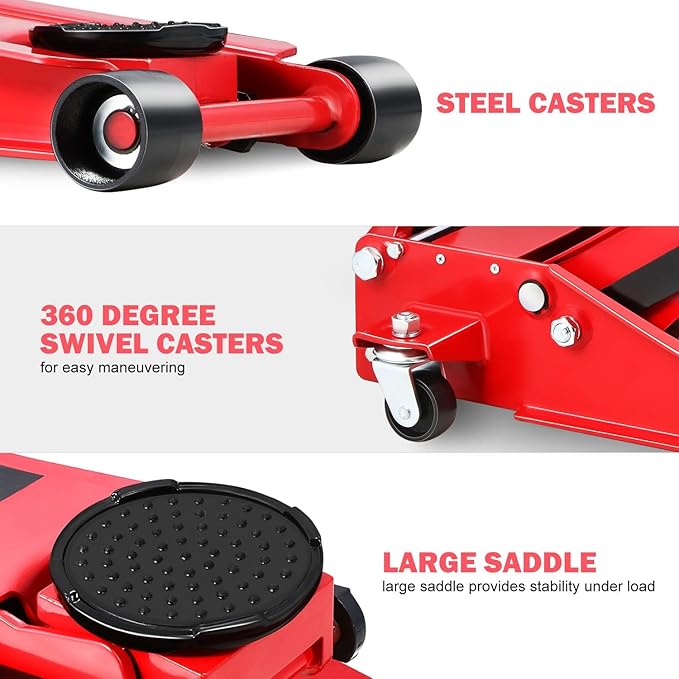 DNA MOTORING Low Profile Hydraulic Trolley Service/Floor Jack, 3 Ton (6000 lbs) Capacity Heavy Duty Hydraulic Car Jack, Lifting Range 3"-20", TOOLS-00475-RD