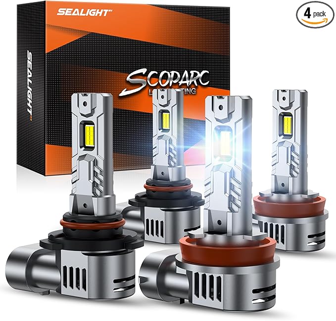 SEALIGHT H11/H9/H8 and 9005/HB3 Fog Lights Combo, 90,000LM Wider Driving Vision, 1:1 Design 9005 H11 Fog Lights, Plug and Play, Pack of 4