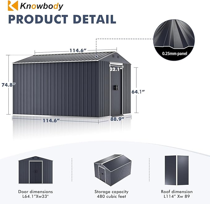Metal Shed 8x10x6 FT - Steel Tool Storage with Sliding Door and Air Vents - Outdoor Bike Shed for Garden, Backyard, Patio - Utility Storage Solution