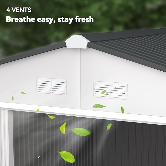 Outsunny 11' x 9' Outdoor Storage Shed, Garden Tool Metal Shed with Foundation Kit, Double Lockable Door, Air Vents and Sloping Roof, for Backyard, Patio, Lawn, Silver