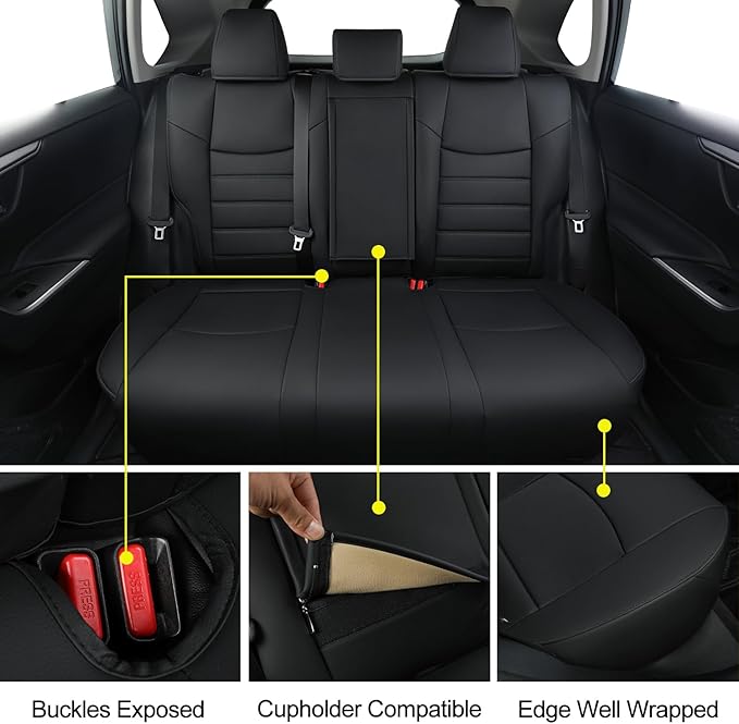 RISINGSTAR Rav4 Hybrid Seat Covers, fit 2019-2025 Toyota Rav4 Hybrid LE,XLE,Woodland Edition,XLE Premium,Limited, Not for XSE/SE/Plug-in(Black)