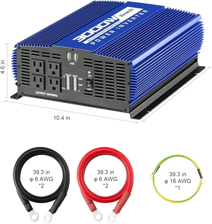 3000W Power Inverter 12V DC to 110V AC Car Battery Inverter with 4 AC Outlets /2 USB Port, Car Inverter for Home/Truck/Boat/RV Power Inverters for Vehicles
