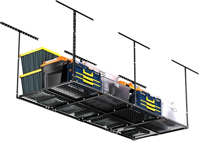 3 x 8FT Overhead Garage Storage Rack, Adjustable Ceiling Storage Racks, Garage Shelving Heavy Duty Storage Organizer System, 600lbs Weight Capacity (Black)