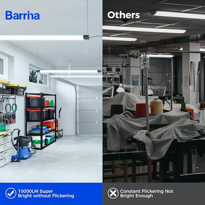 Barrina BS84 LED Shop Lights for Workshop 4FT, 84W, 10000LM, 6500K Linkable Light Fixture for Garage, Basement, Hanging or Flush Mount, ETL, 4 Packs