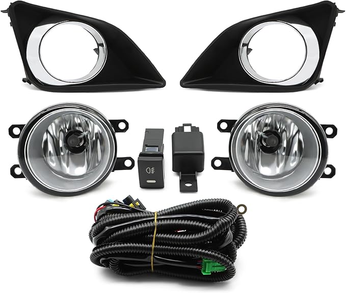 Fog Light Assembly Compatible with Corolla 2009-2010 Fog Lamp w/H11 12V 55W Halogen Bulbs & Bezels & Harness & Switch