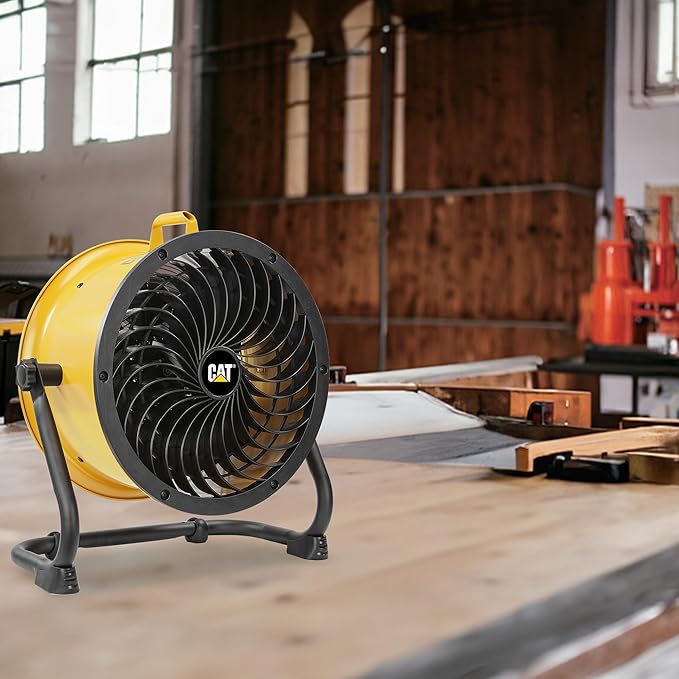 CATERPILLAR (HVD-14AC) High Velocity 14" Drum Air Circulator Fan with Heavy Duty Industrial Grade 360-degree Adjustable Drum Head, and 2300 CFM Dual Ball Bearing 4-speed Motor, Yellow