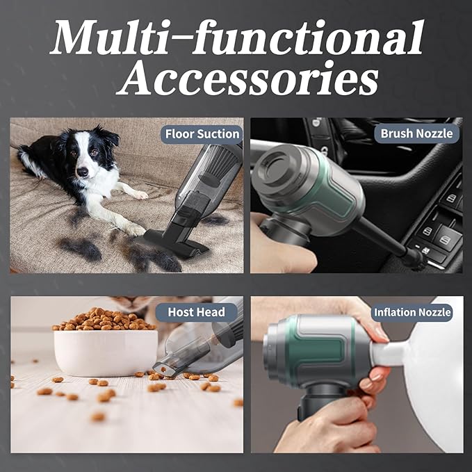Car Vacuum Portable Cordless, 16000PA Powerful Car Vacuum Cleaner, 7 in 1 Mini Vacuum Handheld Rechargeable, Air Duster, Dual Filter for Cars, Home, Office, Pet