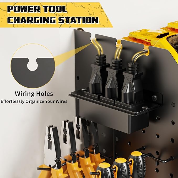 Power Tool Organizer with Charging Station Wall Mount, 3 Layer Expanded Heavy Duty Garage Organization, 45.5 Inch Length Garage Tool Storage, 8 Drills, 2 Assemble Method, Black
