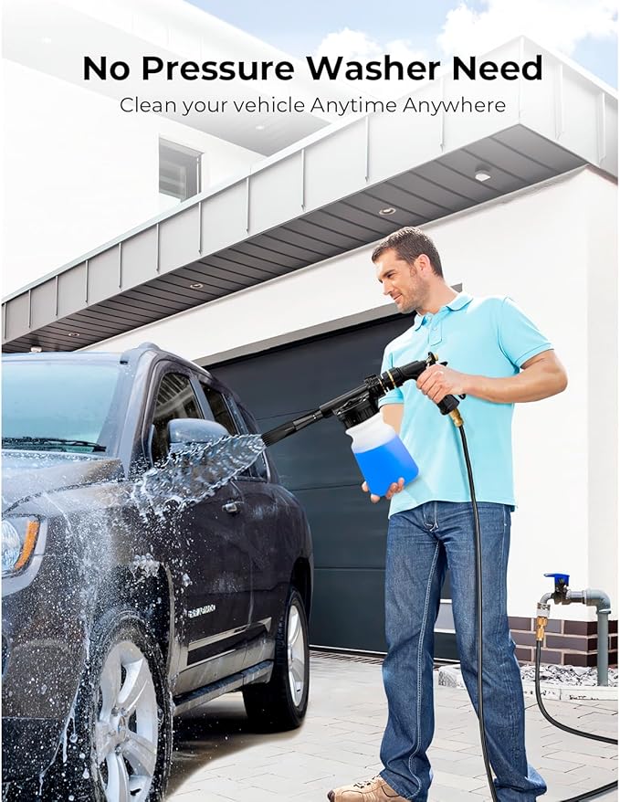 Car Wash Foam Gun + Microfiber Wash Mitt - Car Foam Sprayer - Foam Cannon for Hose - Spray Foam Gun Cleaner - Snow Foam Blaster for Cars, Boats, RVs, Foam Cannon Connects to Any Garden Hose