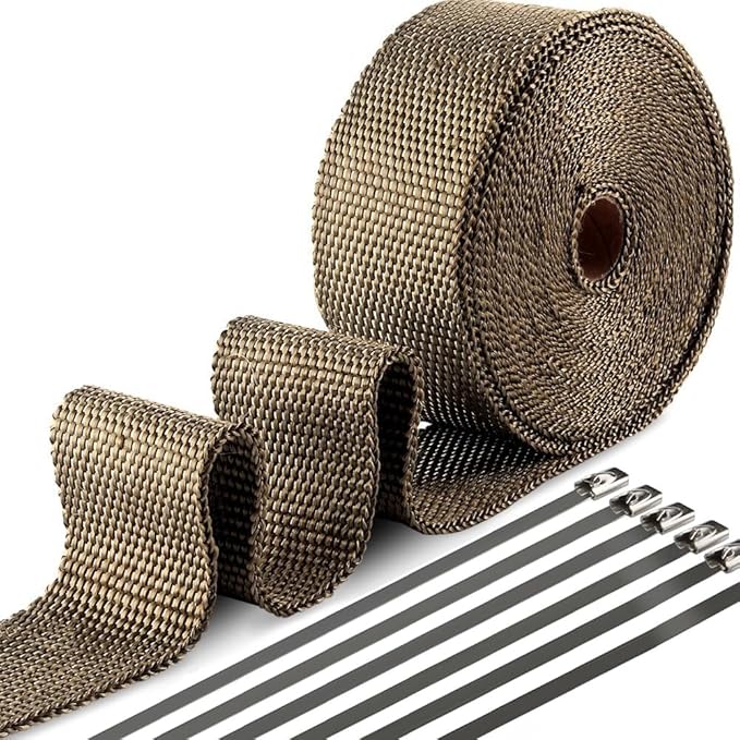 Exhaust Heat Wrap, Tooomplus 2'' x 50' Fiberglass Heat Shield Tape, Heat Wrap for Exhaust Pipes with 15pcs Stainless Steel Ties for Motorcycle Car Truck
