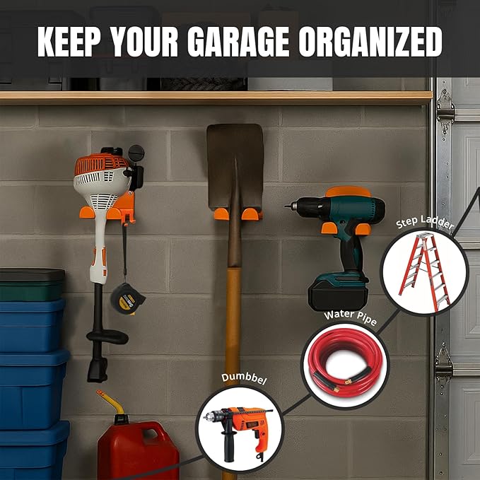 Weed Eater Hanger with Extra Hook for Harness Strap & Accessories, Heavy Duty Trimmer Rack, Wall Mount Garage Storage & Shed Organizer for Grass Trimmer, Hedge Trimmer, Leaf Blower,Multi-Purpose-1Pack