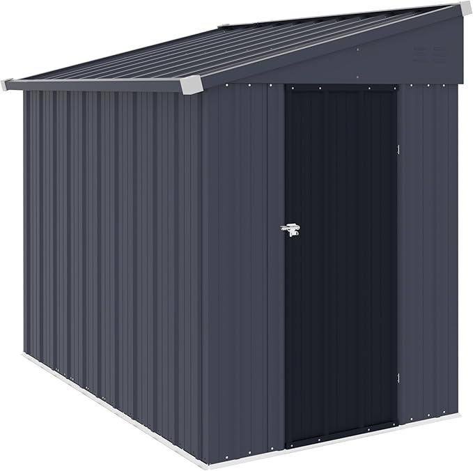 BlueWish 4'x6' Storage Shed, Lean-to Outdoor Storage Shed with Built in Vents, Metal Tool Shed Small Shed Kit with Galvanized Sloping Roof, Sheds & Outdoor Storage for Tool Storage