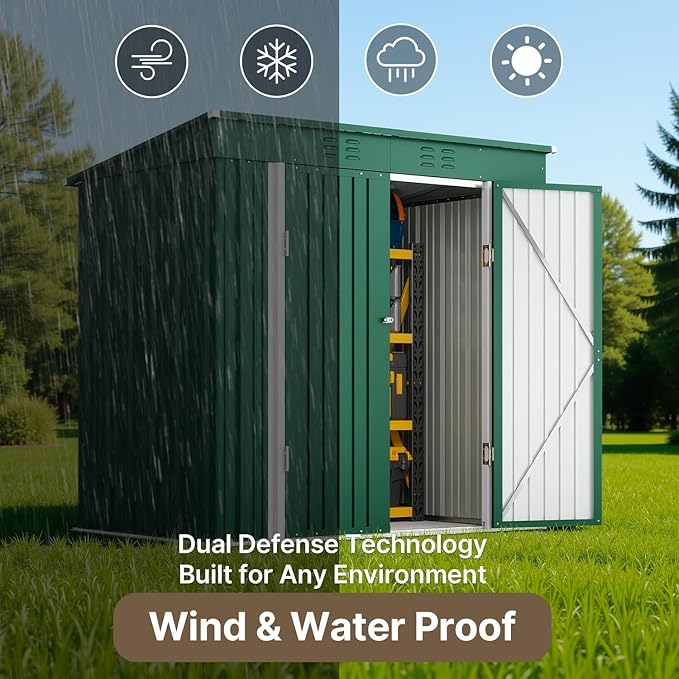 Bealife 6' x 4' Outdoor Storage Shed Clearance, Metal Outdoor Storage Cabinet with Double Lockable Doors, Waterproof Tool Shed, Backyard Shed for Garden, Patio, Lawn (Green)