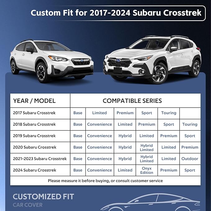 10 Layers SUV Car Cover Custom Fit for Subaru Crosstrek (2017-2025) Waterproof All Weather for Automobiles, Outdoor Full Cover Sun UV Rain Protection with Cotton.Black